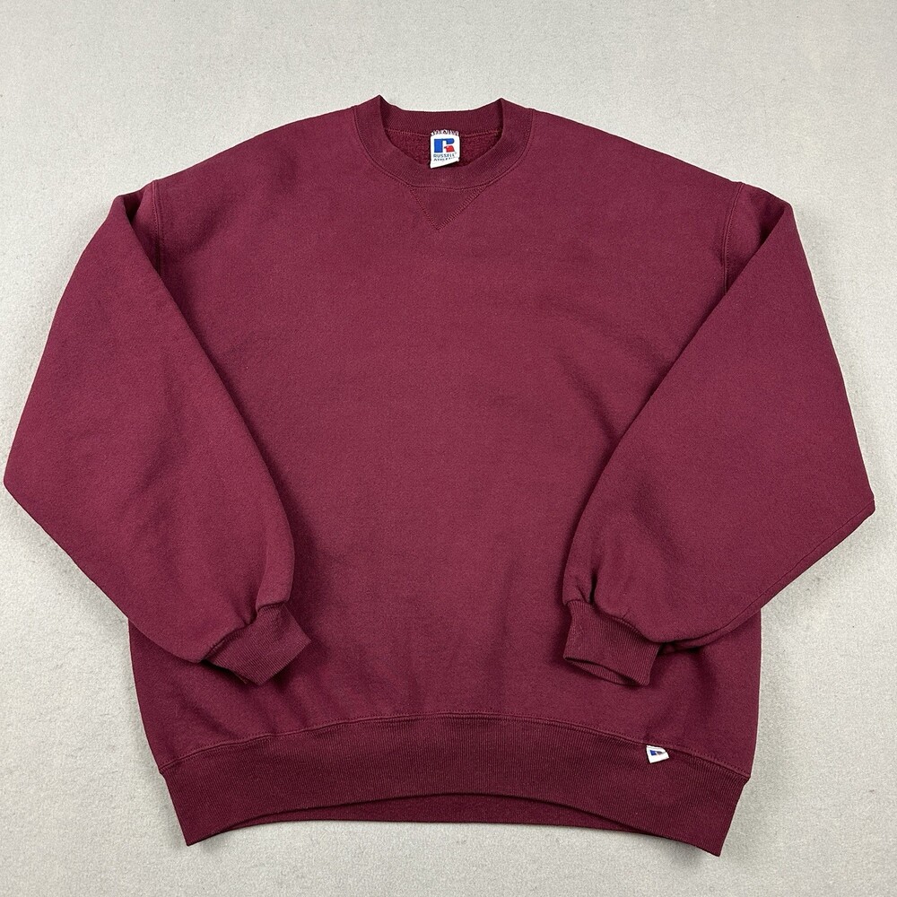 Vintage Russell Sweatshirt Men Extra Large Maroon Blank Crew Essential USA XL
